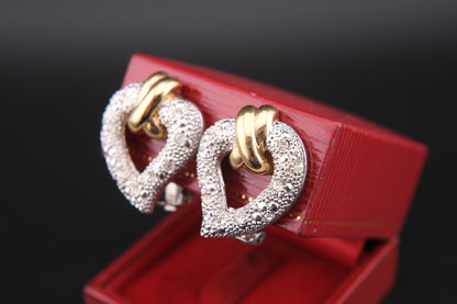 Vintage Grossé Heart Clip-On Earrings – Gold & Silver Tone with Crystal Accents | 1980s