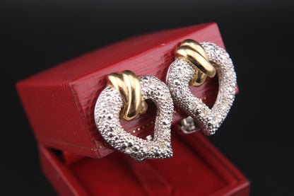 Vintage Grossé Heart Clip-On Earrings – Gold & Silver Tone with Crystal Accents | 1980s