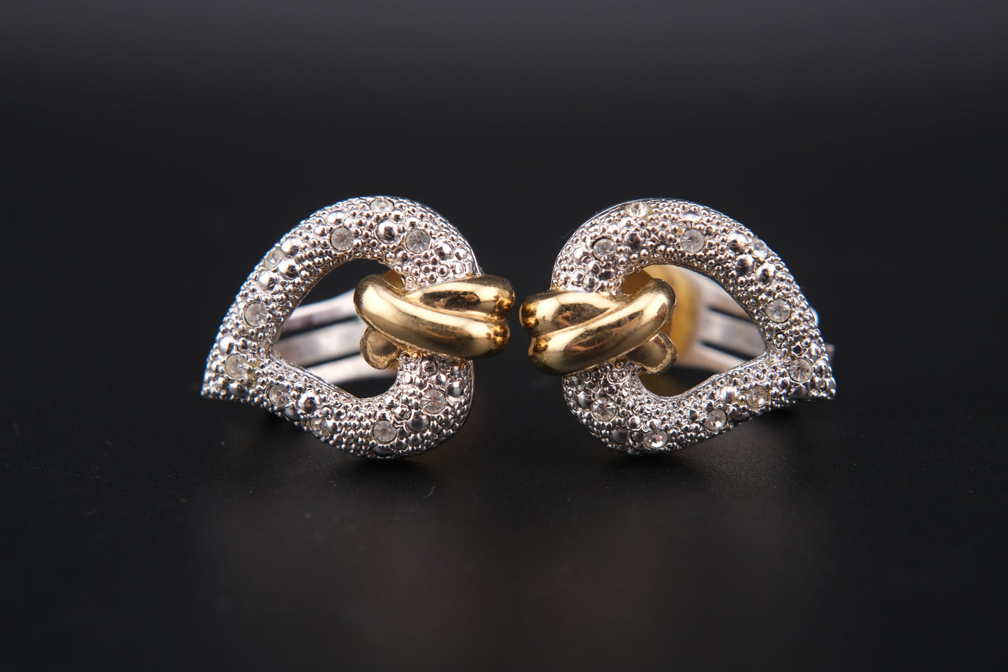 Vintage Grossé Heart Clip-On Earrings – Gold & Silver Tone with Crystal Accents | 1980s