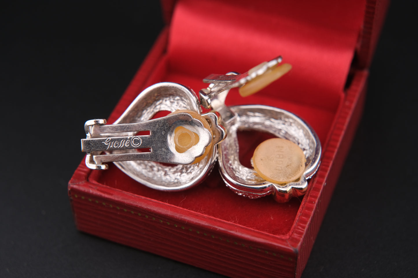 Vintage Grossé Heart Clip-On Earrings – Gold & Silver Tone with Crystal Accents | 1980s