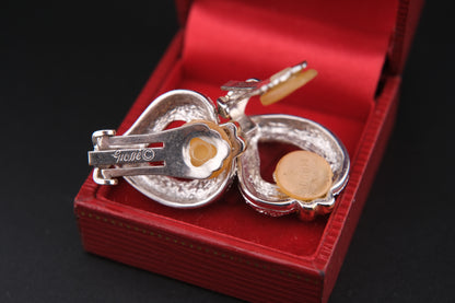 Vintage Grossé Heart Clip-On Earrings – Gold & Silver Tone with Crystal Accents | 1980s