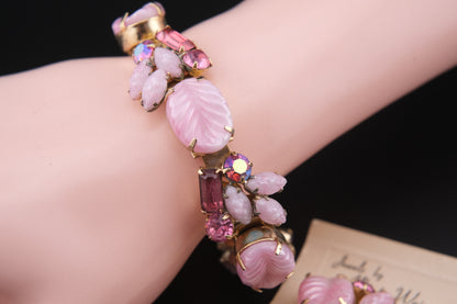 Vintage Weiss Bracelet & Earrings Set — Pink Art Glass & Aurora Borealis Rhinestones, 1950s
