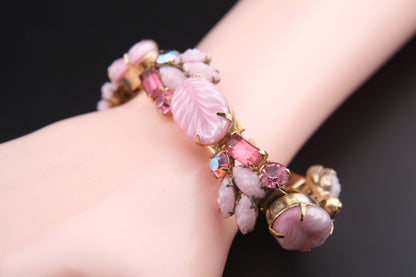 Vintage Weiss Bracelet & Earrings Set — Pink Art Glass & Aurora Borealis Rhinestones, 1950s