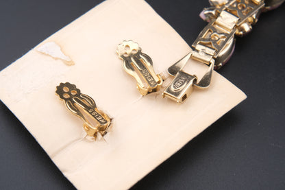 Vintage Weiss Bracelet & Earrings Set — Pink Art Glass & Aurora Borealis Rhinestones, 1950s