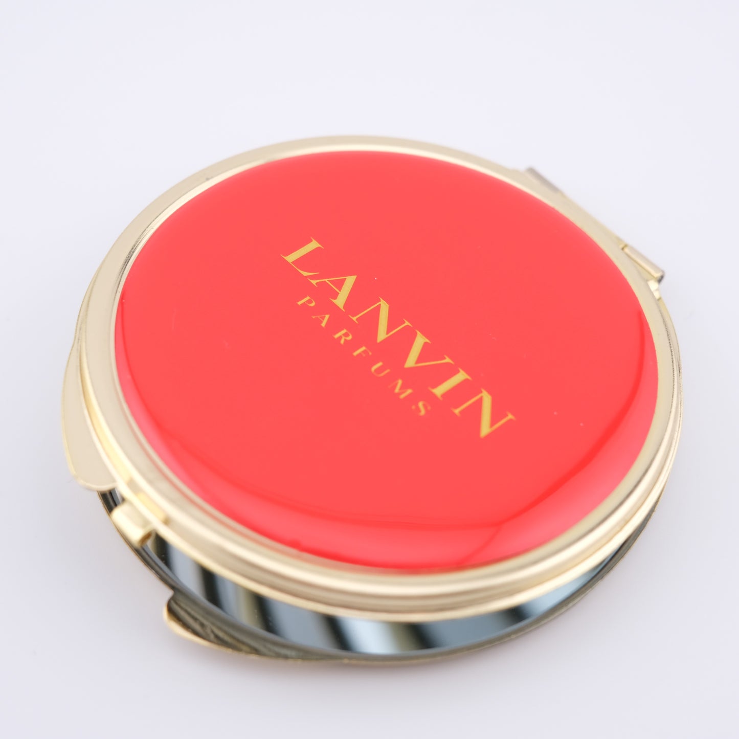 Vintage Lanvin Parfums Red Enamel Compact Mirror – Gold Tone, 1980s