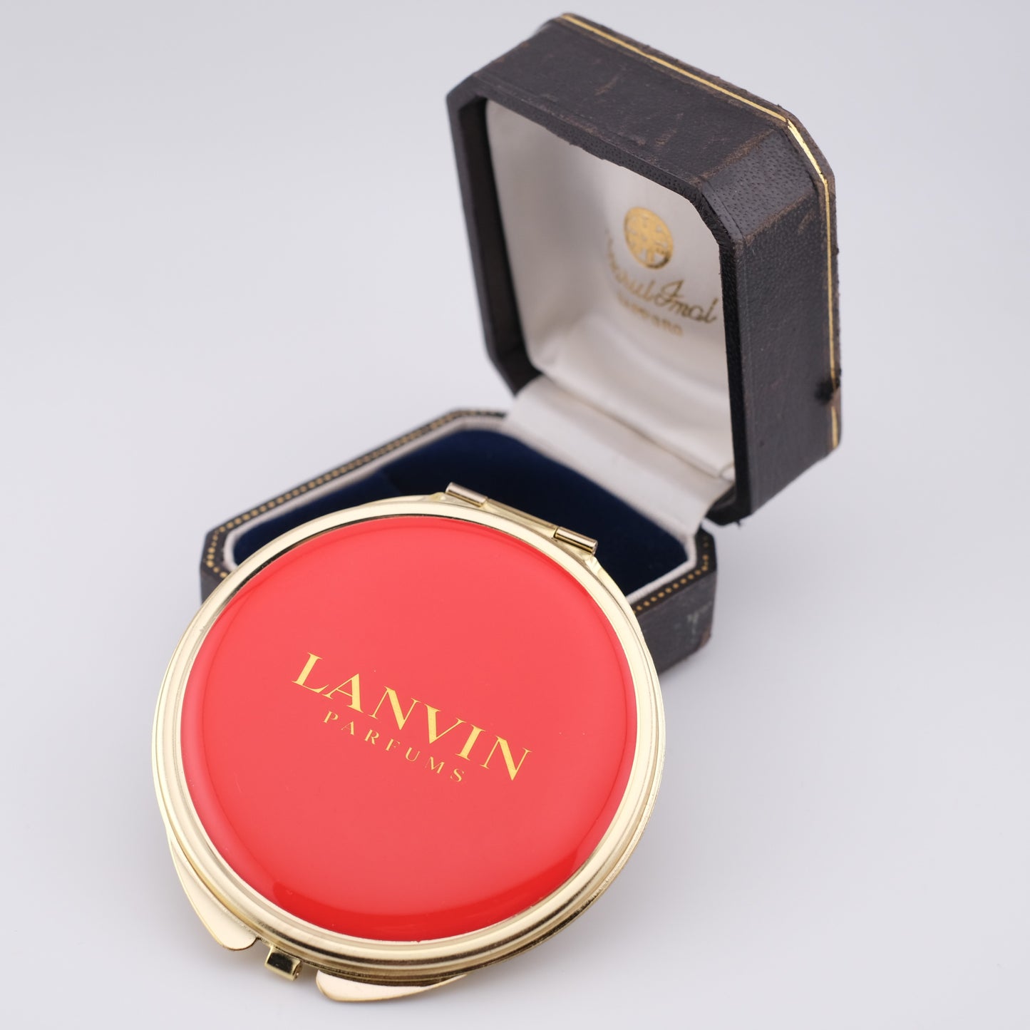 Vintage Lanvin Parfums Red Enamel Compact Mirror – Gold Tone, 1980s