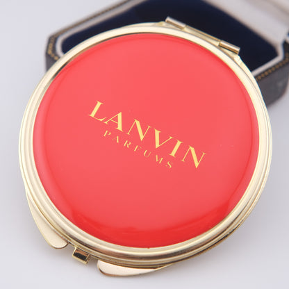 Vintage Lanvin Parfums Red Enamel Compact Mirror – Gold Tone, 1980s