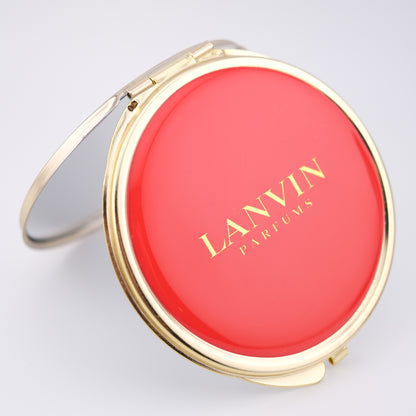 Vintage Lanvin Parfums Red Enamel Compact Mirror – Gold Tone, 1980s