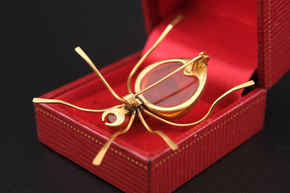 Vintage Amber Insect Brooch, Gold-Tone Statement Pin