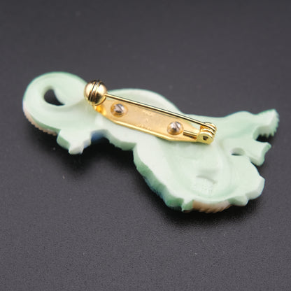 Vintage Toshikane Arita Green Dragon Brooch – Japanese Porcelain & Gilt Accent, Highly Detailed Mythical Creature Pin