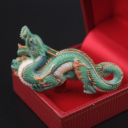 Vintage Toshikane Arita Green Dragon Brooch – Japanese Porcelain & Gilt Accent, Highly Detailed Mythical Creature Pin