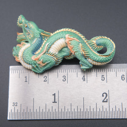 Vintage Toshikane Arita Green Dragon Brooch – Japanese Porcelain & Gilt Accent, Highly Detailed Mythical Creature Pin