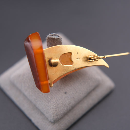 ❤️ Vintage Soviet Baltic Amber Sailboat Brooch – Yellow & Cognac Amber Pin
