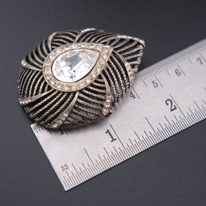 ❤️ Vintage Carolee Rhinestone Swirl Brooch with Teardrop Crystal