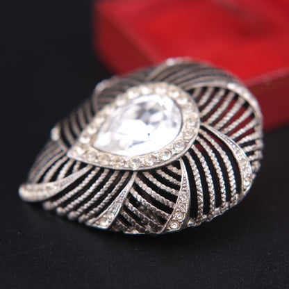 ❤️ Vintage Carolee Rhinestone Swirl Brooch with Teardrop Crystal