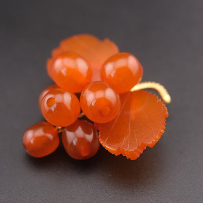 ❤️ Vintage Baltic Amber Grape Cluster Brooch – Hand Carved Leaves, 9ЯК Mark