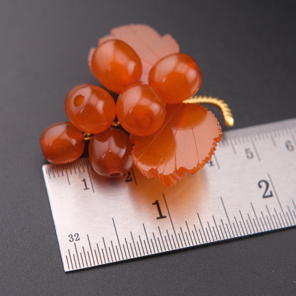❤️ Vintage Baltic Amber Grape Cluster Brooch – Hand Carved Leaves, 9ЯК Mark