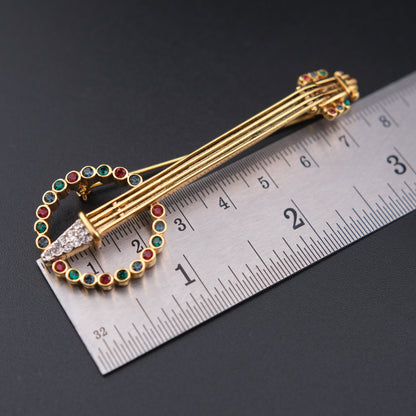 ❤️ Vintage Keyes Banjo Rhinestone Brooch – Signed – 3" Musical Motif