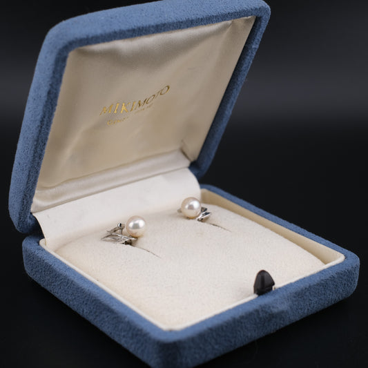 ❤️Mikimoto 6.5mm Pearl Stud Earrings Silver with Box