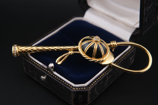 Vintage Henkel & Grossé Equestrian Jockey Cap & Horse Whip Brooch