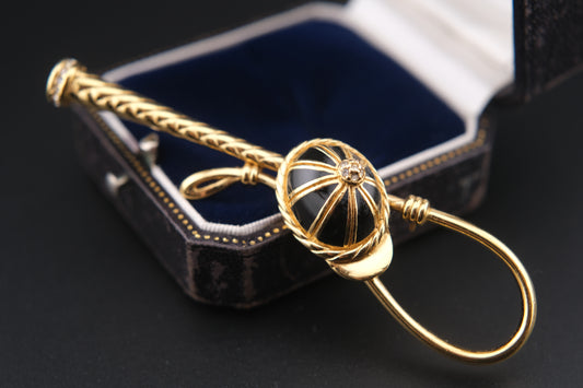 Vintage Henkel & Grossé Equestrian Jockey Cap & Horse Whip Brooch