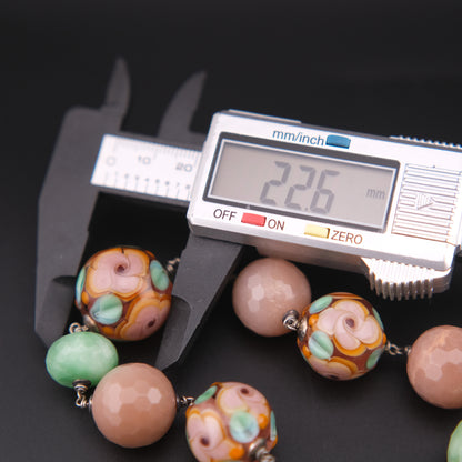 Vintage Sterling Silver Beaded Necklace with Murano Glass, Aventurine & Peach Quartz