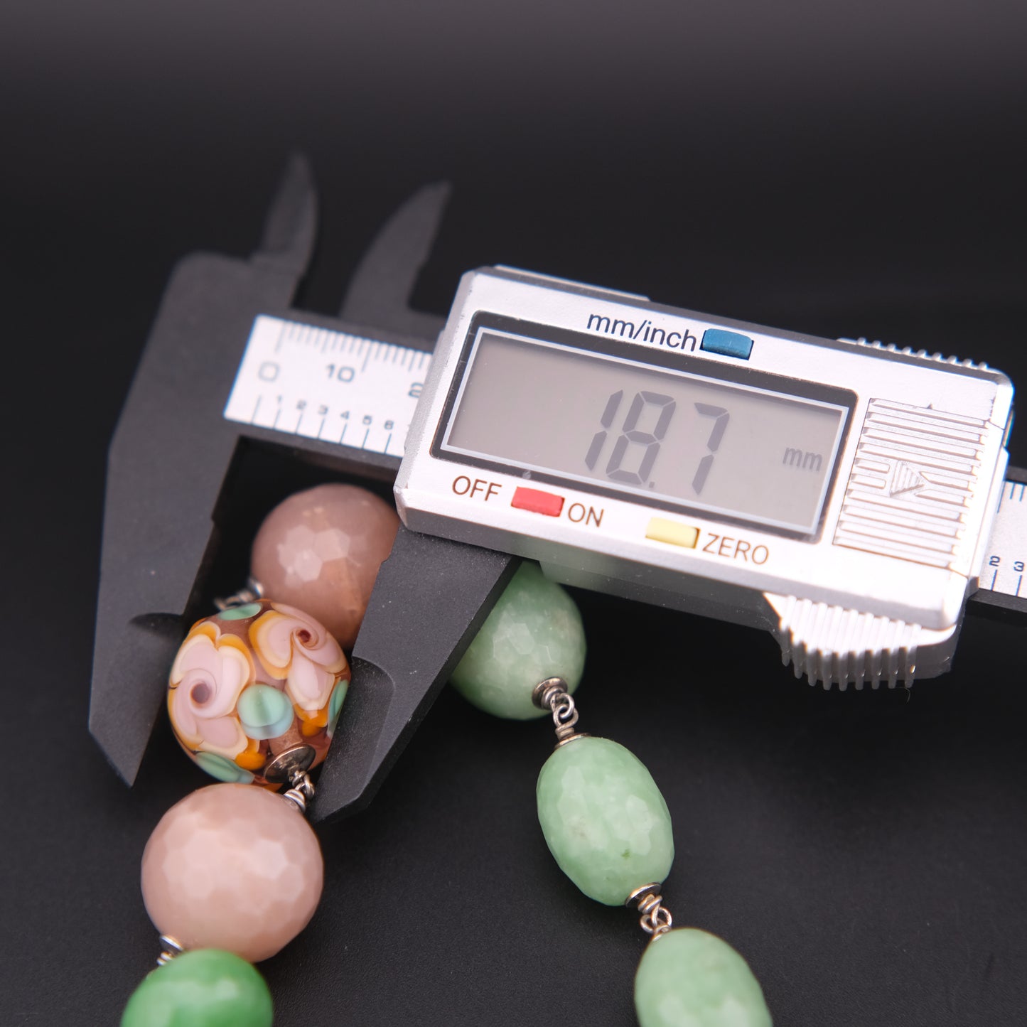 Vintage Sterling Silver Beaded Necklace with Murano Glass, Aventurine & Peach Quartz