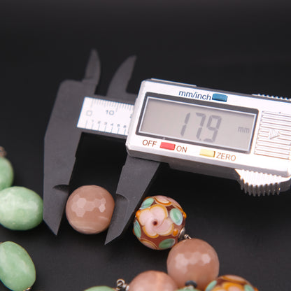 Vintage Sterling Silver Beaded Necklace with Murano Glass, Aventurine & Peach Quartz