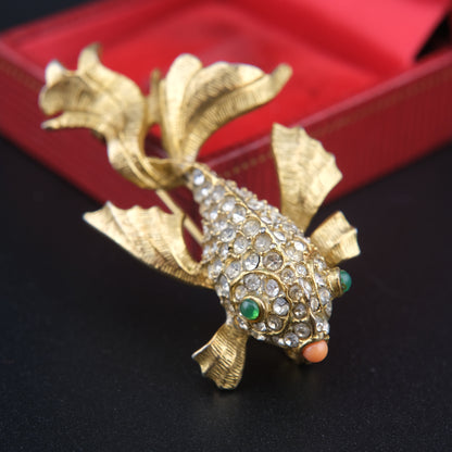 ❤️ Vintage Sphinx Gold-Tone Crystal Fish Brooch | Pavé Rhinestone | Excellent Condition ❤️