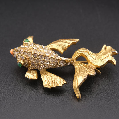 ❤️ Vintage Sphinx Gold-Tone Crystal Fish Brooch | Pavé Rhinestone | Excellent Condition ❤️