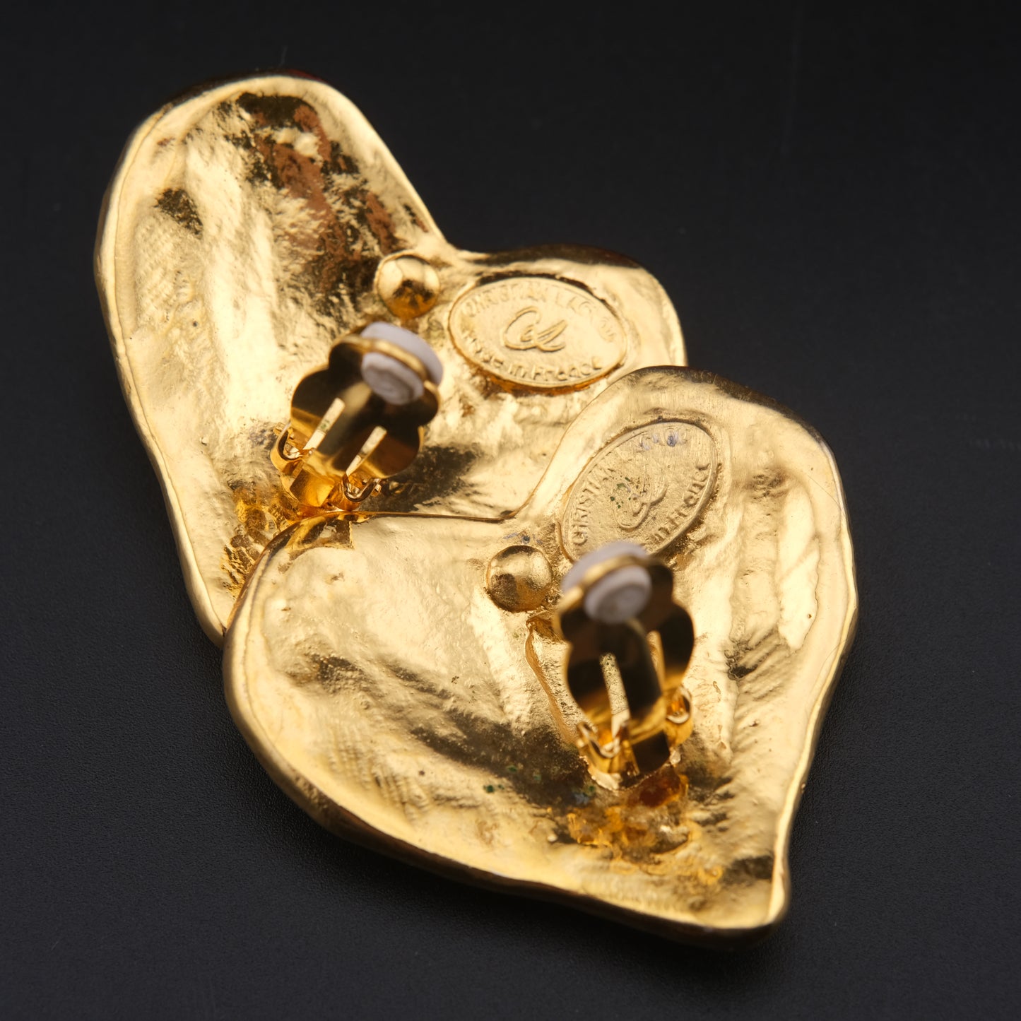 Vintage Christian Lacroix Heart Enamel Clip-On Earrings