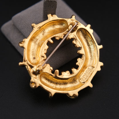❤️ Vintage Orena Paris Blue Enamel Wreath Brooch – Gold Tone Loop Design