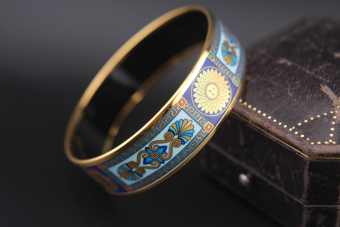Vintage Michaela Frey Wien Lion & Sun Motif Enamel Bangle Bracelet