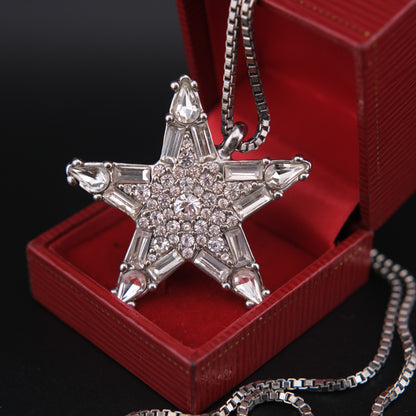 ❤️ Jill Stuart Five-Point Star Crystal Pendant Necklace Silver Tone