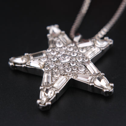 ❤️ Jill Stuart Five-Point Star Crystal Pendant Necklace Silver Tone