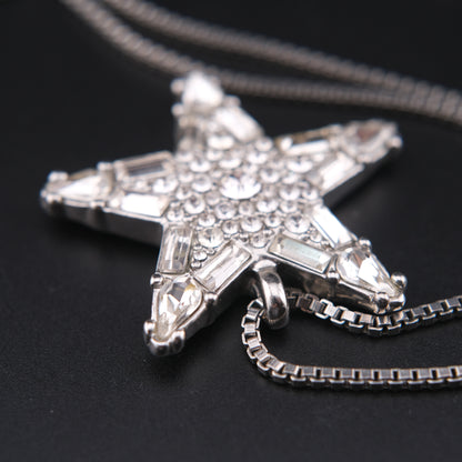 ❤️ Jill Stuart Five-Point Star Crystal Pendant Necklace Silver Tone