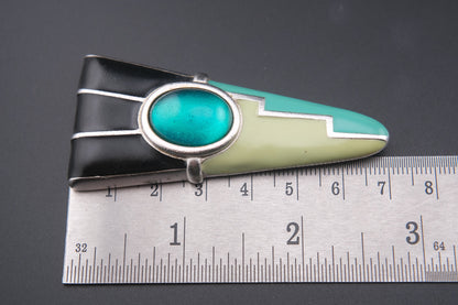❤️ Vintage Monet Geometric Statement Brooch – Black & Green Enamel, 2.75"