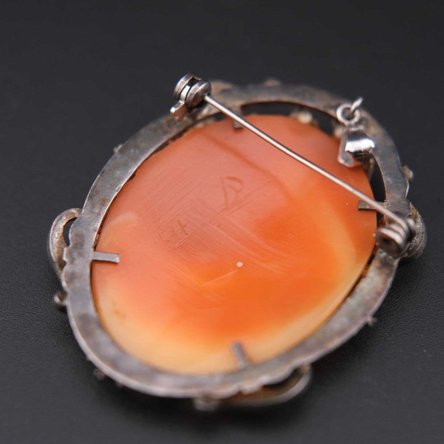 Vintage Hand-Carved Cameo Brooch & Pendant in Ornate Silver-Tone Frame – Signed & Engraved