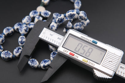 Chinese Blue & White Porcelain Bead Necklace – 24" Long