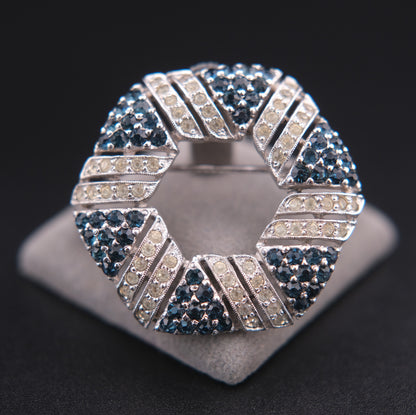 Panetta Blue &amp; Clear Rhinestone Circle Brooch – Vintage Silver-Tone Geometric Wreath Pin