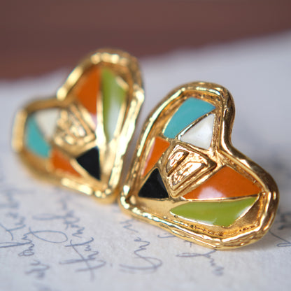 Vintage Christian Lacroix Heart Enamel Clip-On Earrings