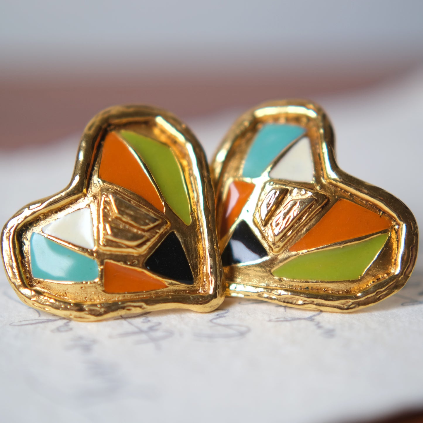 Vintage Christian Lacroix Heart Enamel Clip-On Earrings