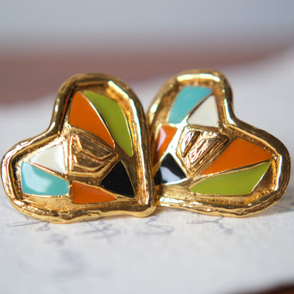 Vintage Christian Lacroix Heart Enamel Clip-On Earrings