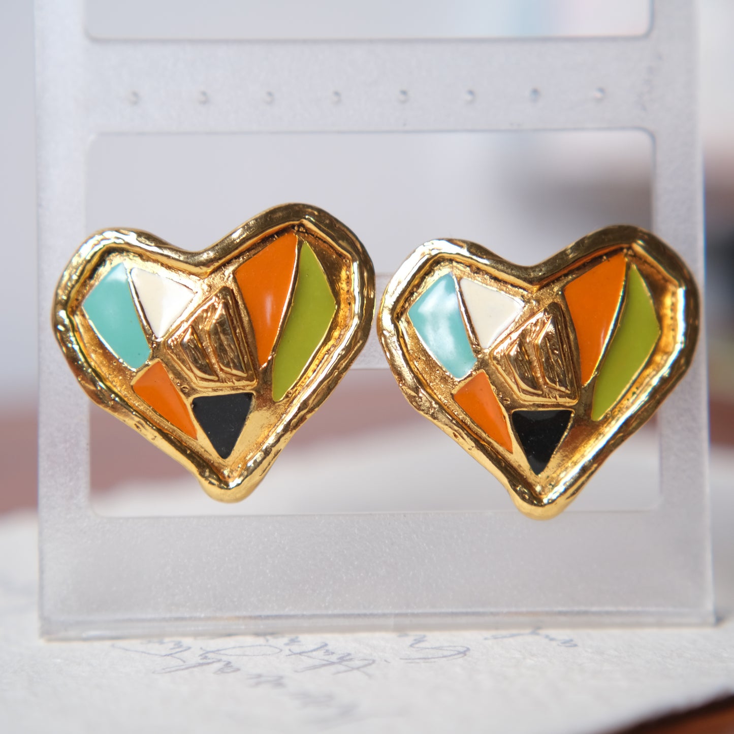 Vintage Christian Lacroix Heart Enamel Clip-On Earrings