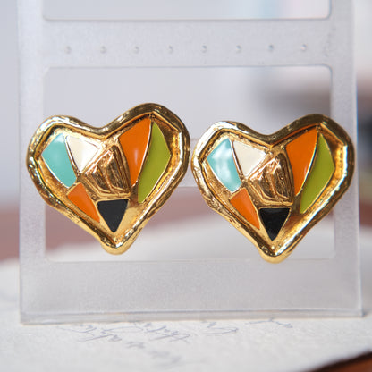 Vintage Christian Lacroix Heart Enamel Clip-On Earrings