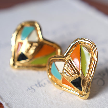 Vintage Christian Lacroix Heart Enamel Clip-On Earrings