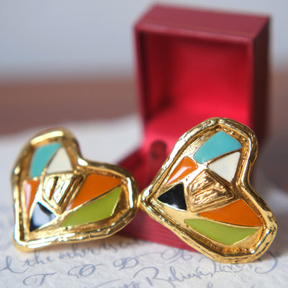 Vintage Christian Lacroix Heart Enamel Clip-On Earrings