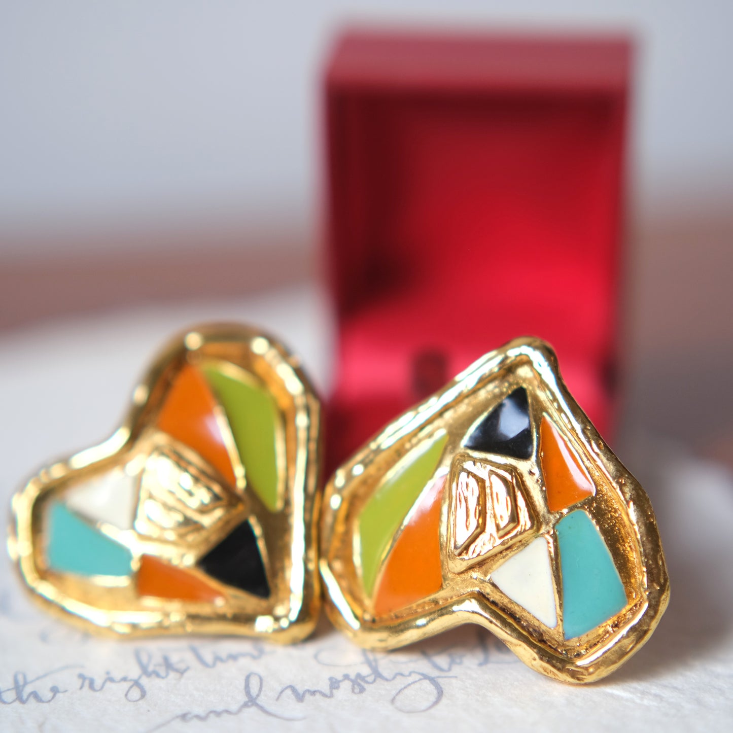 Vintage Christian Lacroix Heart Enamel Clip-On Earrings