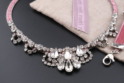 Rada Pink Velvet & Crystal Jewelry Set – Necklace and Bracelet