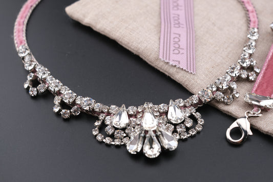 Rada Pink Velvet & Crystal Jewelry Set – Necklace and Bracelet